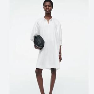 COS White Short Sleeve A Line Cotton Knee Length Dress Pockets US 4 / Medium